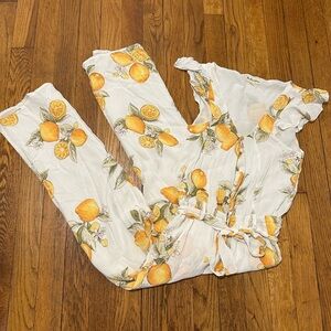 For Love and Lemons Limonada Lemon print crop rayon Jumpsuit size XS vacation